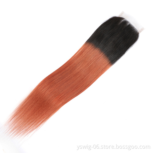 XCCOCO T1B/350# Color Virgin Hair Bundles, Peruvian Straight Ombre Human Hair Bundles with Lace Closure